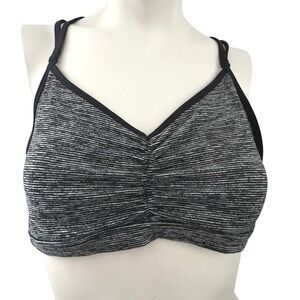 Old Navy Active Sports Bra Go-Dry‎ Light Support Black Gray Striped L Gym Yoga